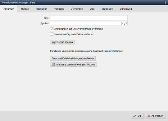 Verzeichniseinstellungen - Allgemein