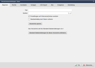 Verzeichniseinstellungen - Allgemein (Standard-Dateieinstellungen geerbt)