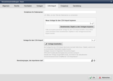 Verzeichniseinstellungen - CSV-Import