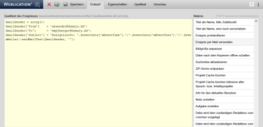 Bearbeiten eines Ereignisses - Entwurfsansicht