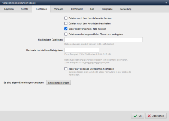 Verzeichniseinstellungen - Hochladen