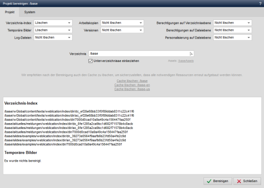 Werkzeuge - Projekt bereinigen