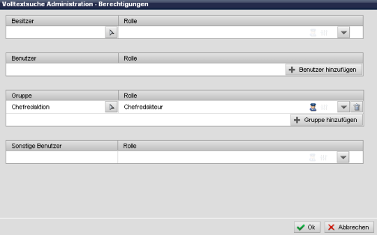 Volltextsuche - Berechtigungen