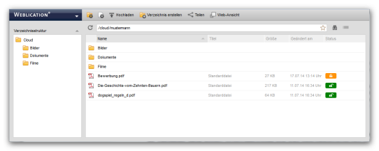 Dateiexplorer Darstellung der Weblication® Cloud