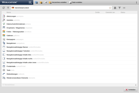 Globale Inhalte verwalten