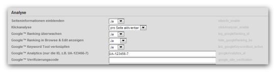 Projektkonfiguration - Analyse - Google Analytics