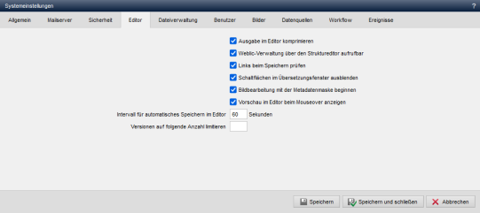 Systemeinstellung - Editor