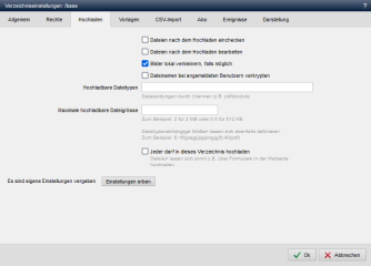 Verzeichniseinstellungen - Hochladen