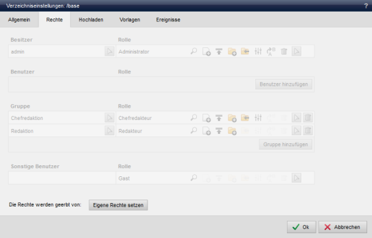 Verzeichniseinstellungen - Rechte (geerbt)