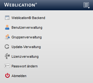 Weblication® Cloud - Funktionsleiste im Logo