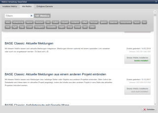 Weblics®-Verwaltung - Übersicht / Installationsstatus