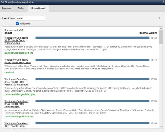 Full text search - indexing (test search)