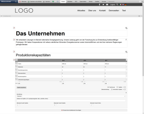 Seite im Weblication® Editor