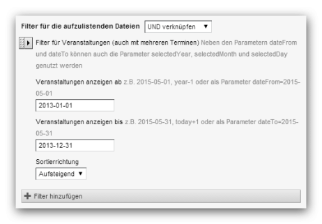 Listenoptionen - Filter für Veranstaltungen - statisch