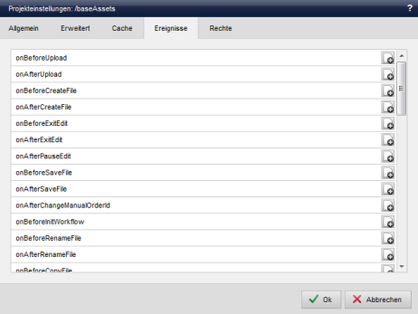 Asset project - Project settings (events)