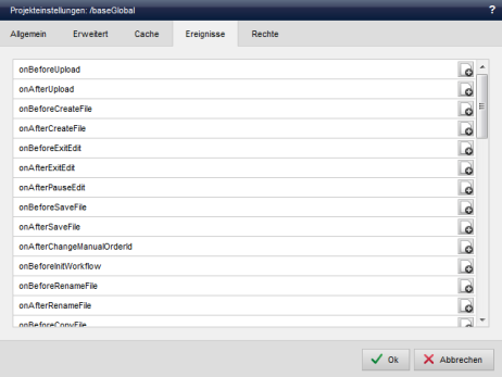 Global project - Project settings (events)