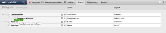 Einfügen eines Kategorieeintrages als Unterpunkt