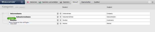 Einfügen eines Kategorieeintrages auf gleicher Ebene