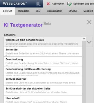 KI Textgenerator - Schablonen