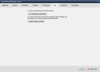 Verzeichniseinstellungen - Abo akiviert / E-Mail Standard