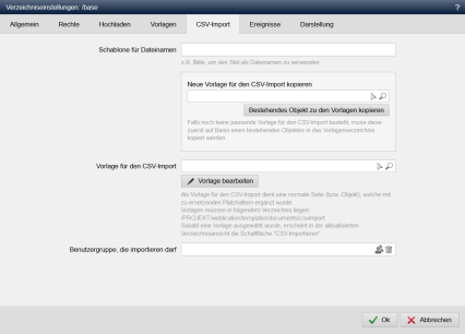 Verzeichniseinstellungen - CSV-Import
