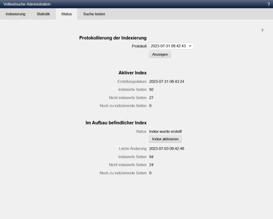 Volltextsuche - Indexierung (Status)