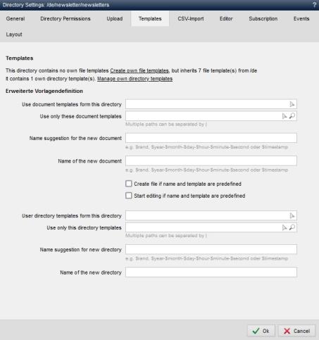 Directory settings - Templates for the newsletter