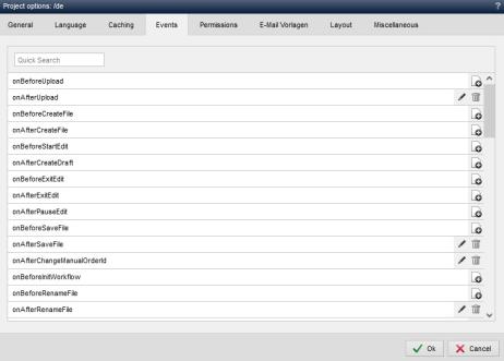 Content project - Project settings (events)