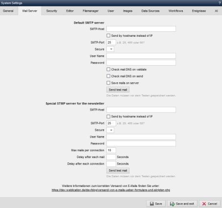 System settings - Mail server (engineType="wSMTP2")