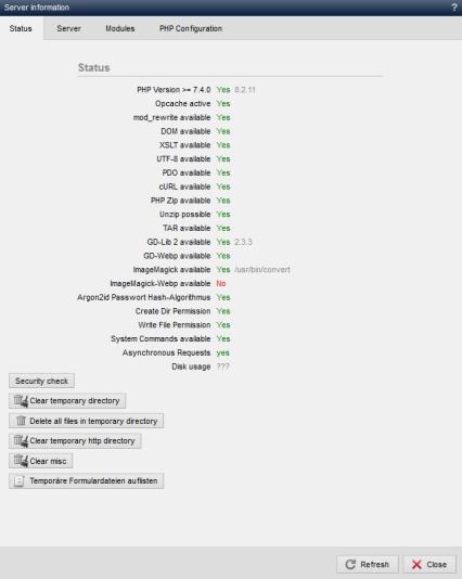 System - Server information (status)