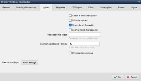 Directory settings - Upload