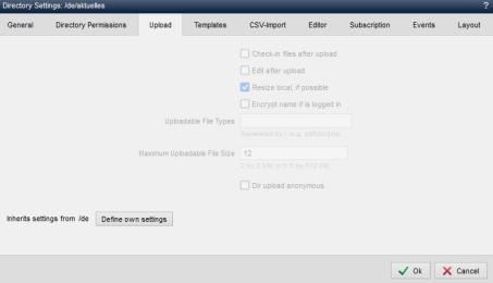 Directory settings - Upload (inherited)