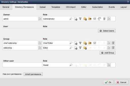 Directory settings - Rights