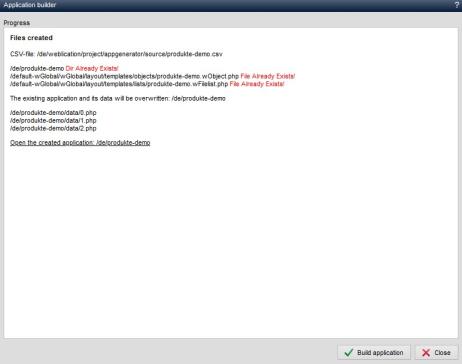 Application generator - existing application created again