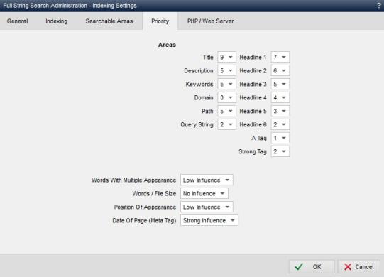 Full text search - Indexing settings (weightings)