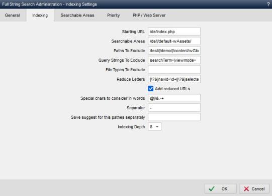 Full text search - Indexing settings (Indexing)