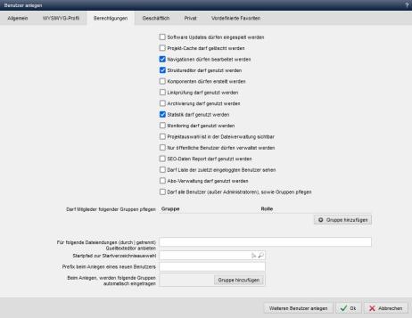 Pflegebenutzer bearbeiten - Berechtigungen