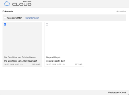 Weblication® CLOUD - Webansicht Dateien