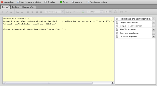 Bearbeiten eines Ereignisses - Entwurfsansicht