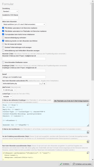 Formular-Editor - Erweiterte Formulareinstellungen