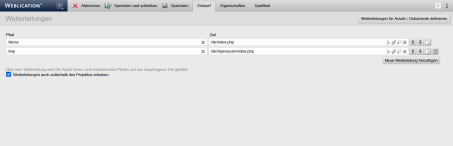 Bearbeiten der Weiterleitungen auch ausserhalb Projektpfad