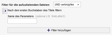 Listenoptionen - Nach dem ersten Buchstaben des Titels filtern