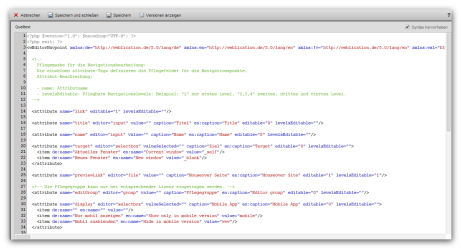 Maintenance screen for editing the navigation