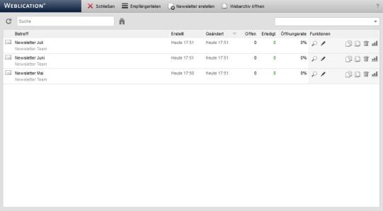 Newsletterverwaltung - Newsletter Übersicht