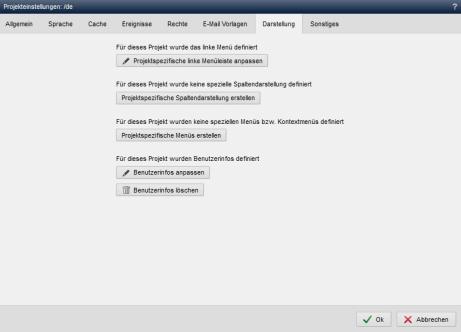 Inhaltsprojekt - Projekteinstellungen (Darstellung)