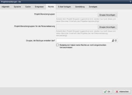 Inhaltsprojekt - Projekteinstellungen (Projekt-Benutzergruppen)