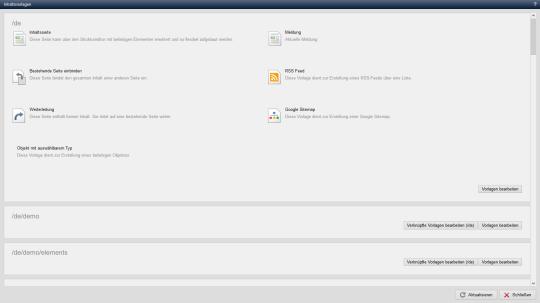 Inhaltsvorlagen - Seiten / Objekte