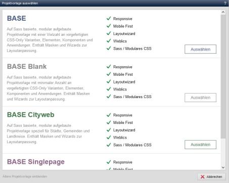 Projektvorlage auswählen
