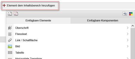 Strukturelement hinzufügen über Element hinzufügen Button