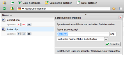 Sprachversion auf Basis der aktuellen Datei erstellen